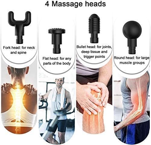 Gun Massager, 4 Heads, 6 Speed, Rechargeable, Handheld, Percussion Muscle Massager for Full Body Pain Relief, Muscle