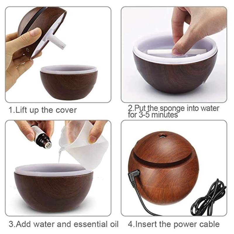 Wooden Cool Mist Oil Diffuser Aroma Colorful Change air Humidifier