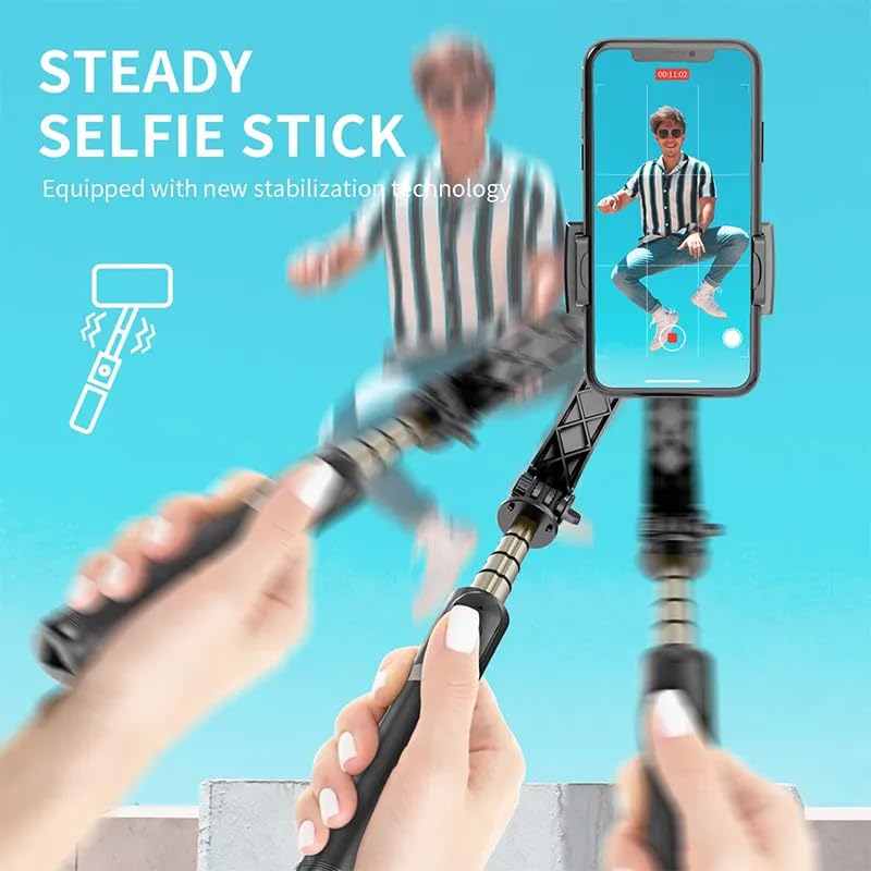 Mini Gimbal Anti-Shake 1-Axis STABILIZER Extendable Selfie Stick Tripod, Wireless Remote for Smartphone, Black