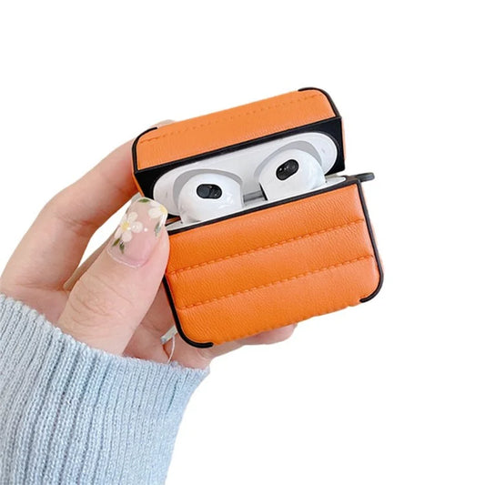 Shockproof PU Leather Coated TPU Protective Charging Orange Headphone Case for Apple Airpods
