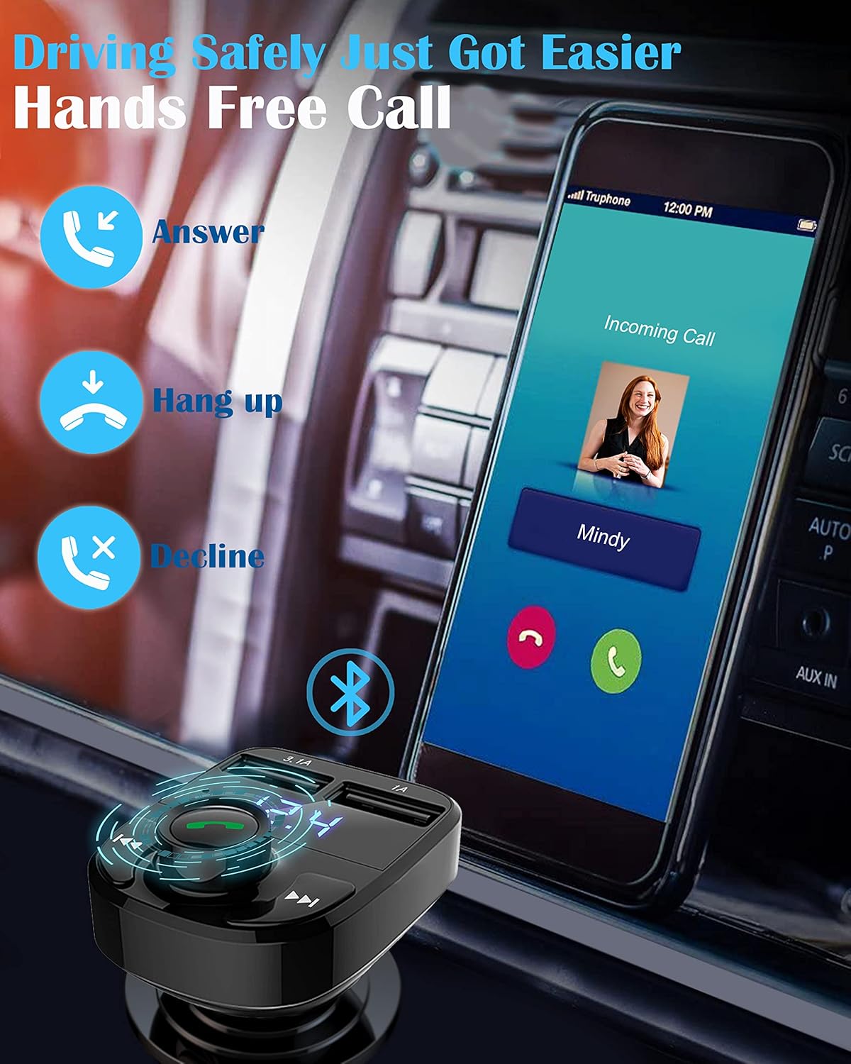 Handsfree Call Car Charger,Wireless Bluetooth FM Transmitter Radio Receiver